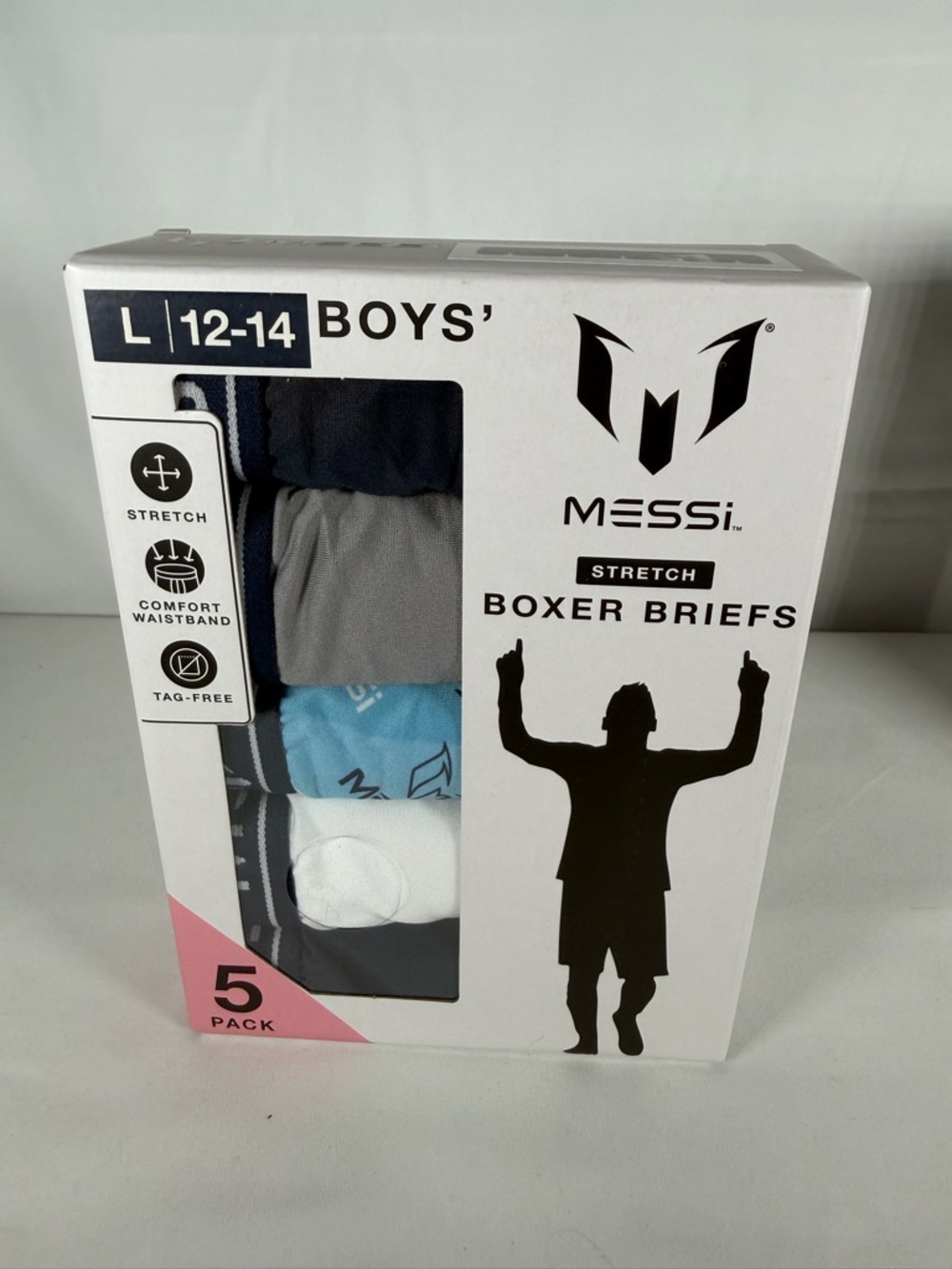 MESSi Boys' Stretch Boxer Briefs - Navy, Gray, Light Blue, White (5-Pack)
